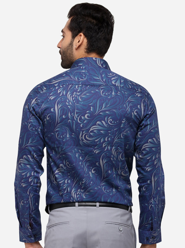 Violet Blue Printed Slim Fit Party Wear Shirt | Wyre