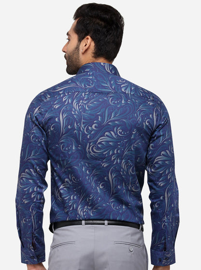 Violet Blue Printed Slim Fit Party Wear Shirt | Wyre