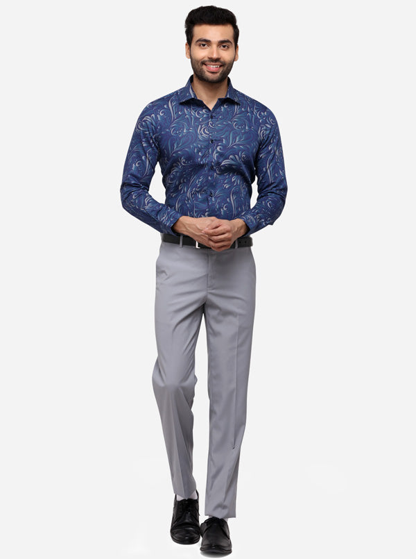 Violet Blue Printed Slim Fit Party Wear Shirt | Wyre