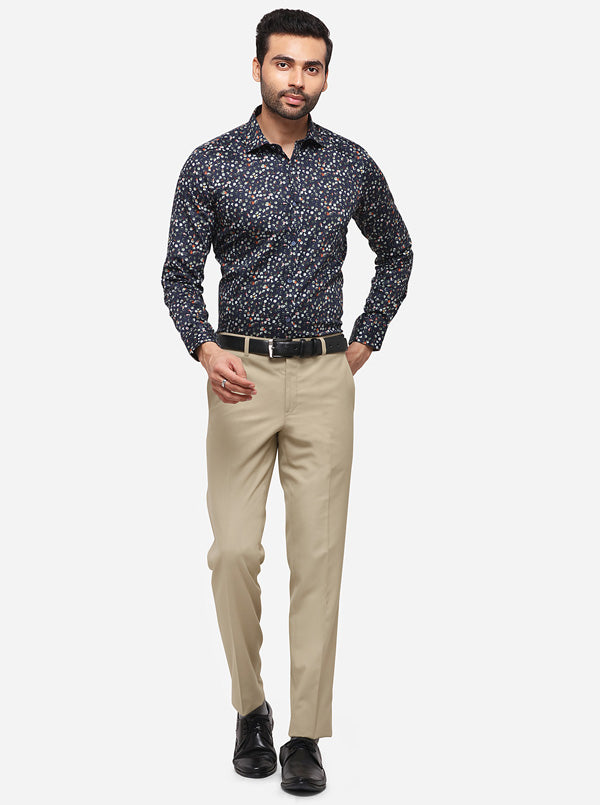 True Navy Printed Slim Fit Party Wear Shirt | Wyre