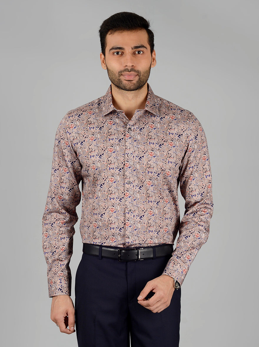 Brown Printed Slim Fit Party Wear shirt | Wyre