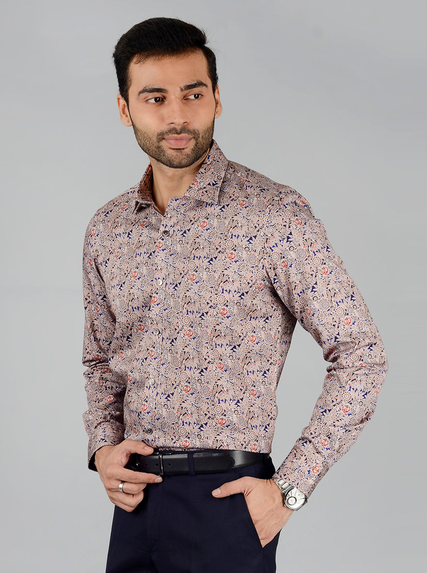 Brown Printed Slim Fit Party Wear shirt | Wyre
