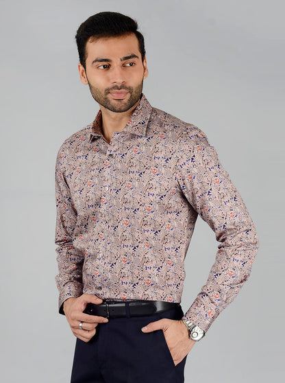 Brown Printed Slim Fit Party Wear shirt | Wyre