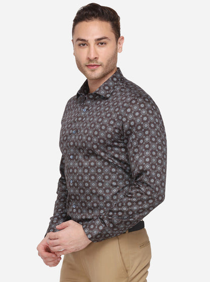 Brown Printed Slim Fit Party Wear Shirt | Wyre