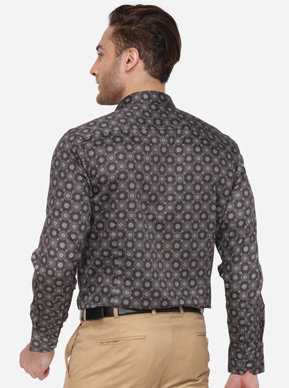 Brown Printed Slim Fit Party Wear Shirt | Wyre