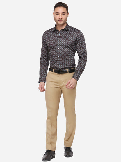 Brown Printed Slim Fit Party Wear Shirt | Wyre