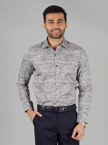 Grey Printed Slim Fit Party Wear shirt | Wyre