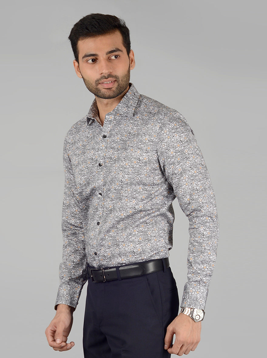 Grey Printed Slim Fit Party Wear shirt | Wyre