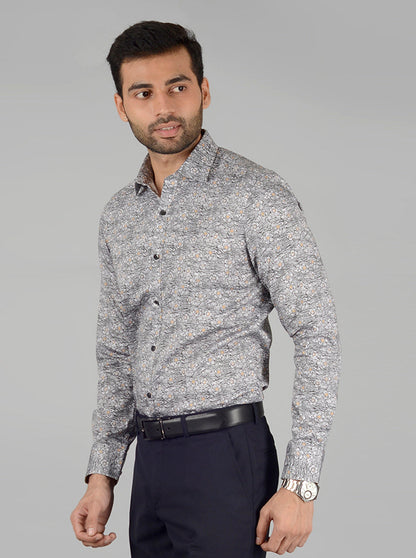 Grey Printed Slim Fit Party Wear shirt | Wyre