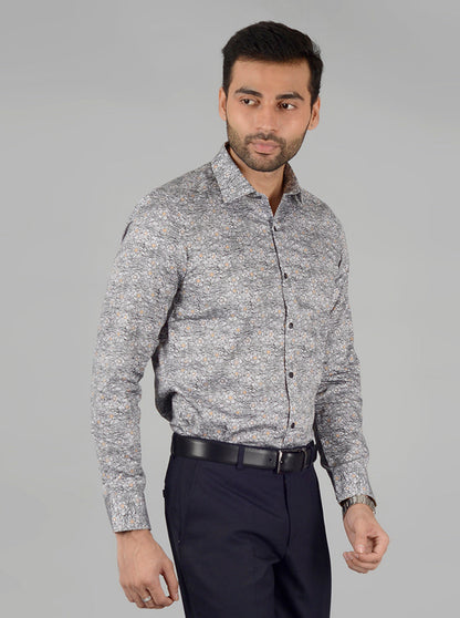 Grey Printed Slim Fit Party Wear shirt | Wyre