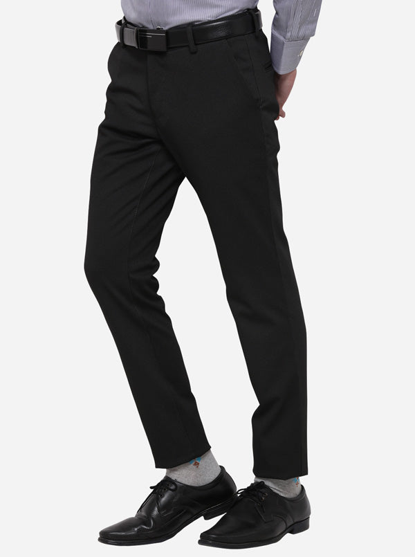 Black Solid Slim Fit Formal Trouser | JB Studio