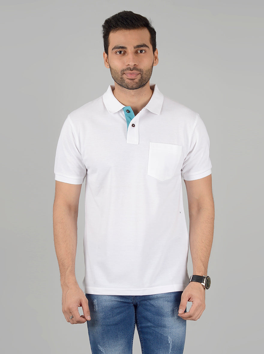 White Solid Slim Fit Polo T-Shirt | Greenfibre