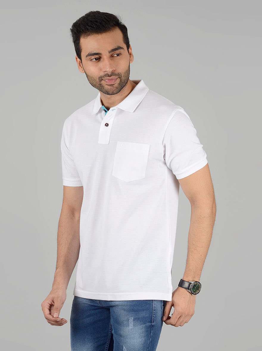 White Solid Slim Fit Polo T-Shirt | Greenfibre