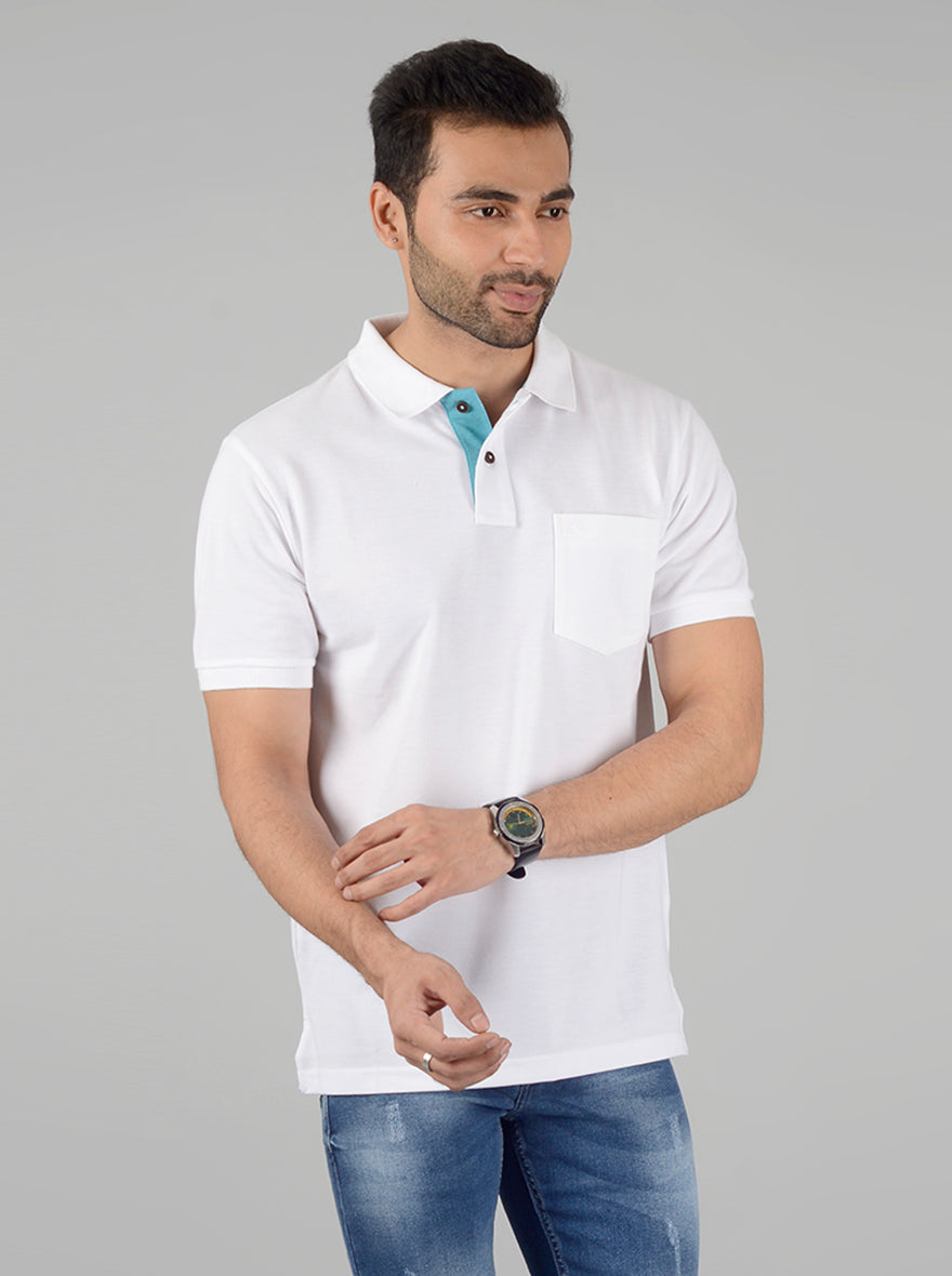 White Solid Slim Fit Polo T-Shirt | Greenfibre