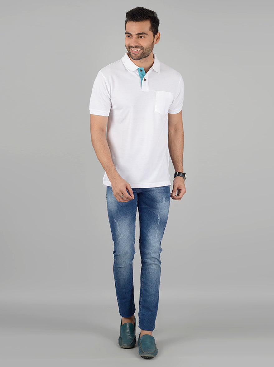 White Solid Slim Fit Polo T-Shirt | Greenfibre