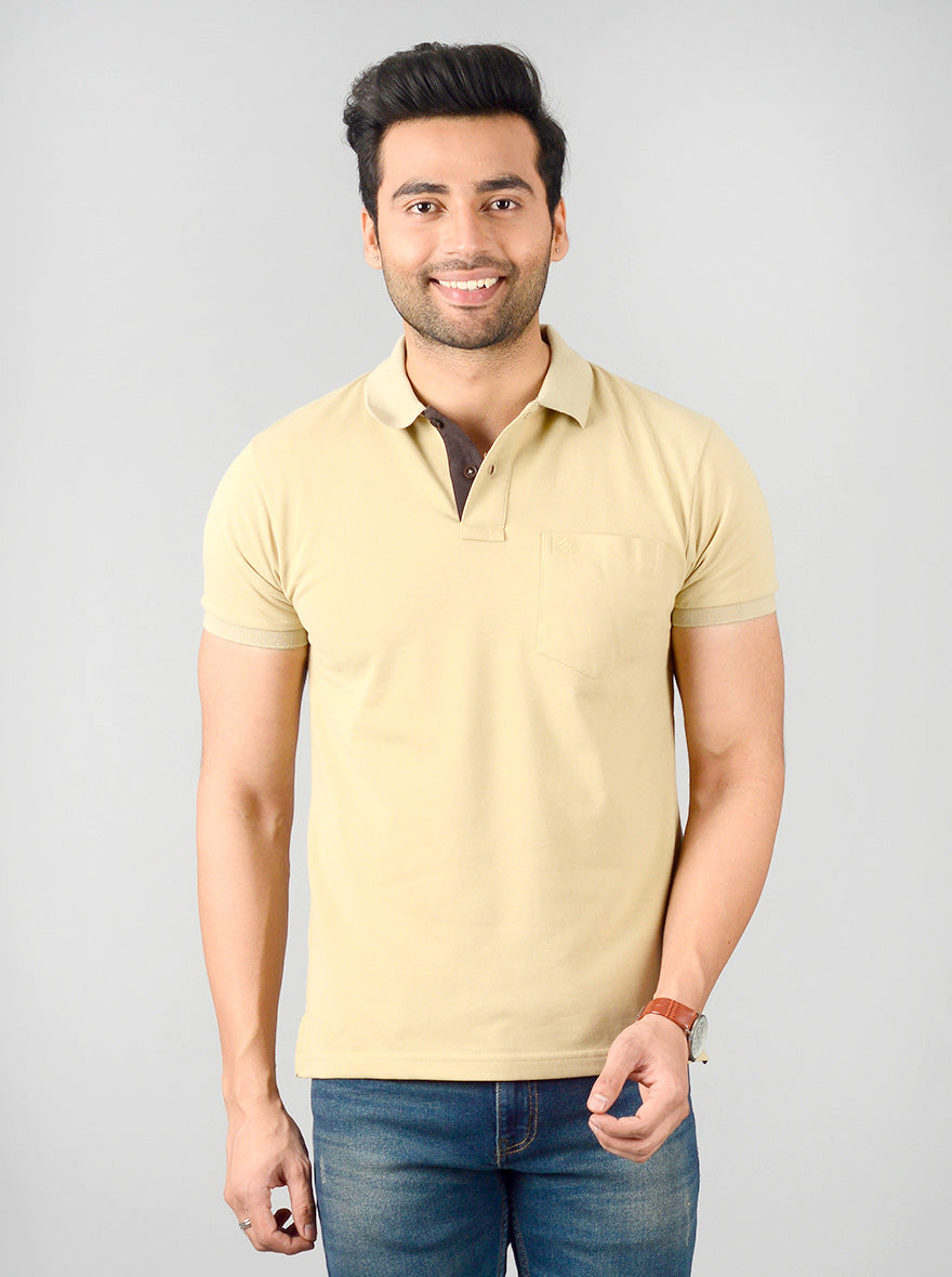 Cement Brown Solid Slim Fit Polo T-shirt | Greenfibre