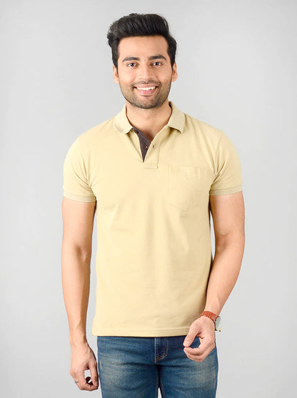 Cement Brown Solid Slim Fit Polo T-shirt | Greenfibre