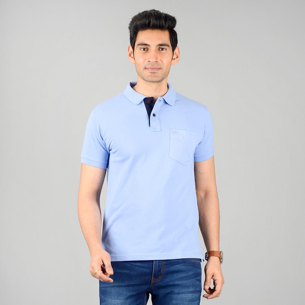 Sky Blue Solid Slim Fit Polo T-shirt | Greenfibre