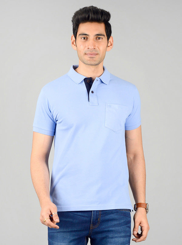 Sky Blue Solid Slim Fit Polo T-shirt | Greenfibre