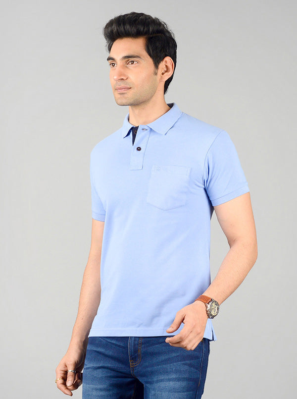 Sky Blue Solid Slim Fit Polo T-shirt | Greenfibre