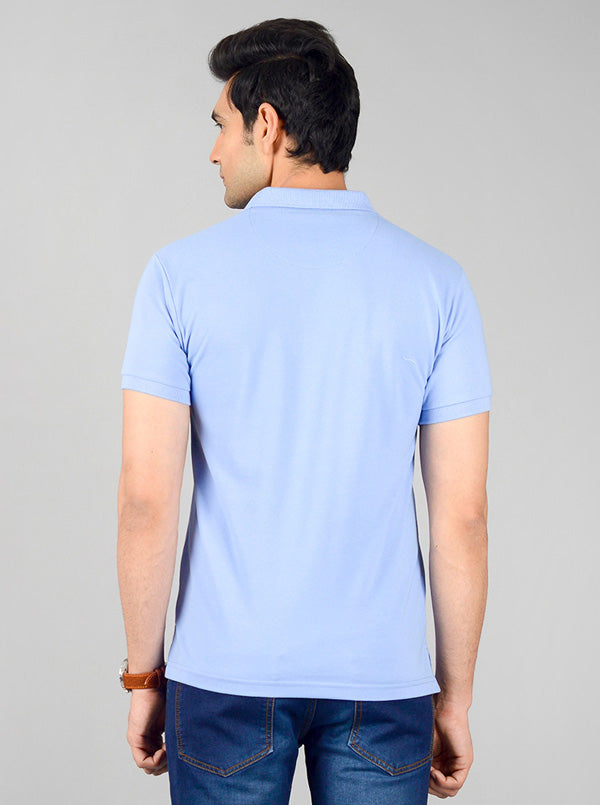 Sky Blue Solid Slim Fit Polo T-shirt | Greenfibre