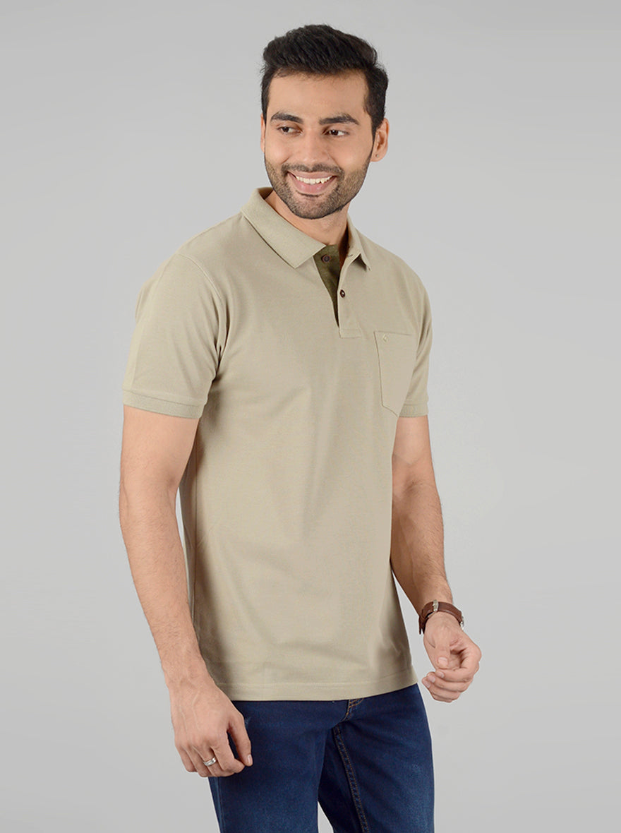 Dark Beige Solid Slim Fit Polo T-Shirt | Greenfibre