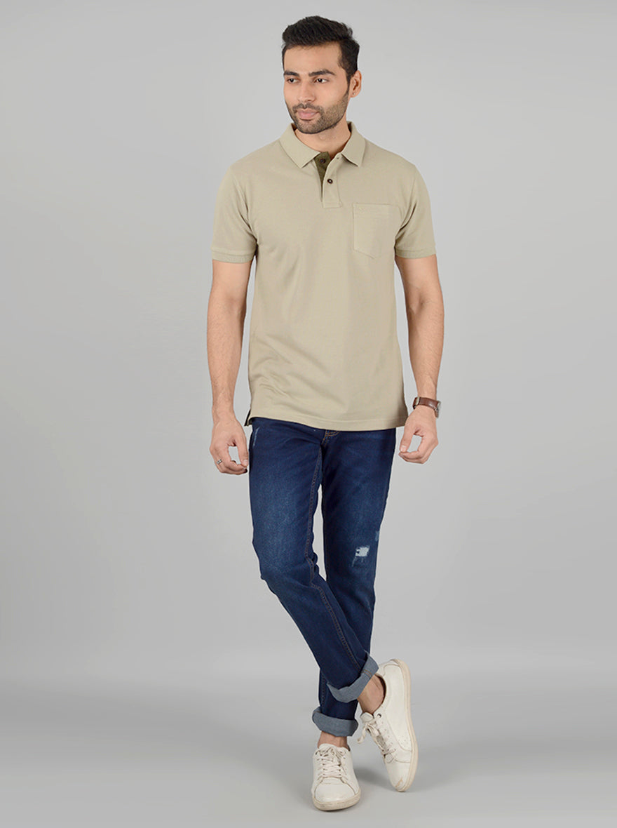 Dark Beige Solid Slim Fit Polo T-Shirt | Greenfibre