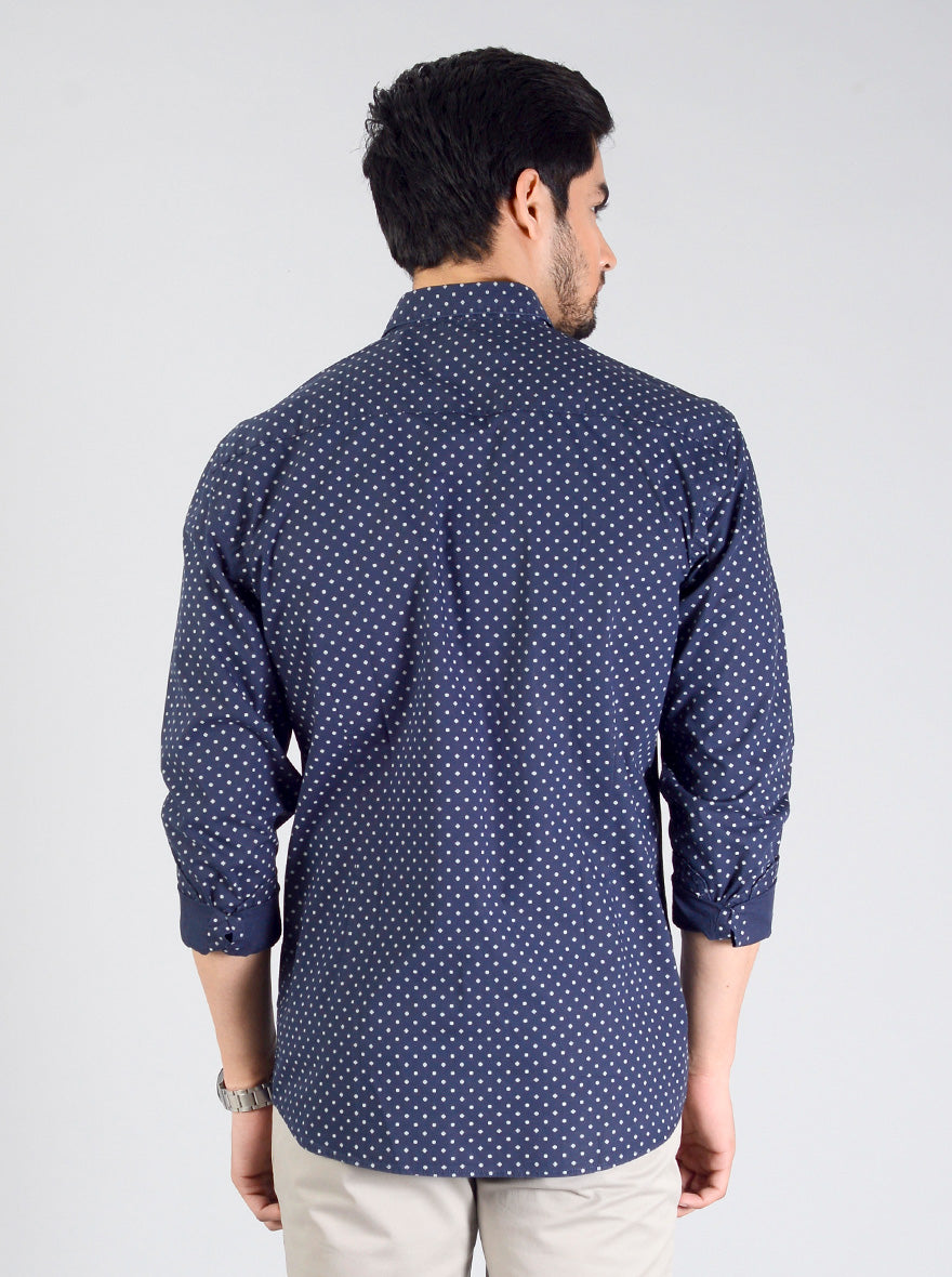 Dark Blue Printed Smart Fit Casual Shirt | Greenfibre