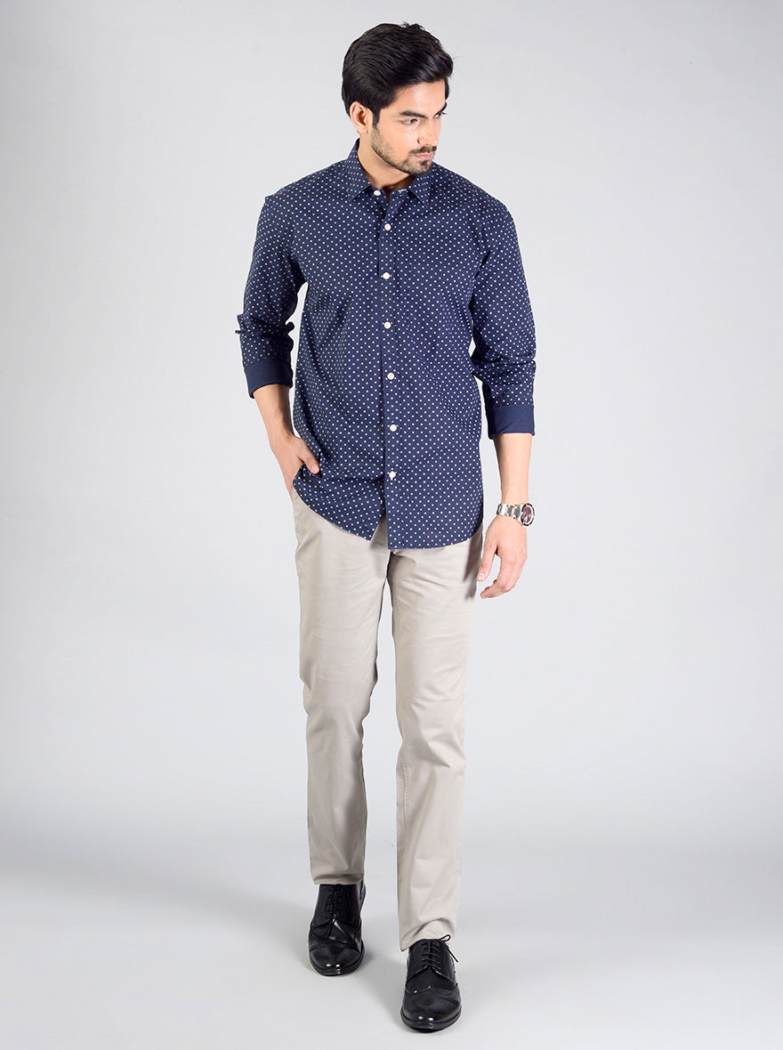 Dark Blue Printed Smart Fit Casual Shirt | Greenfibre