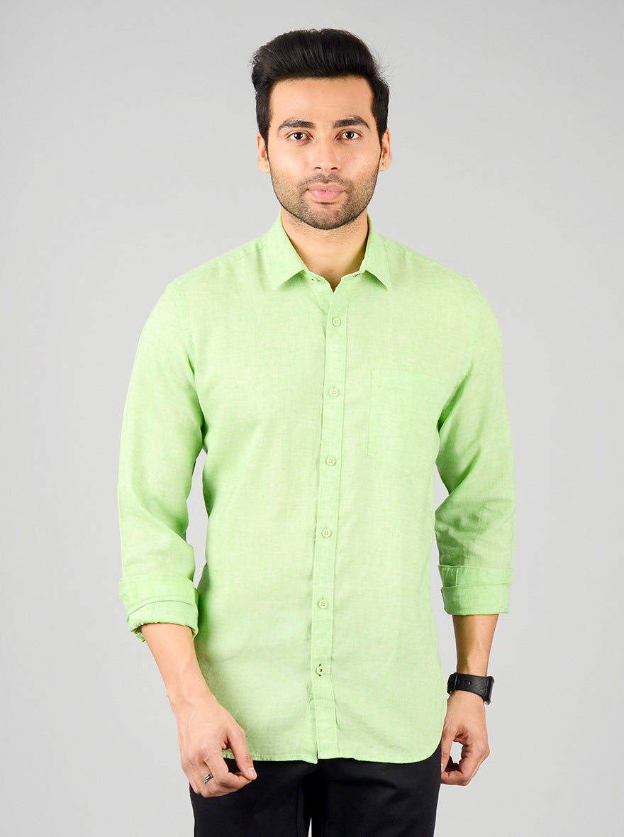 Green Solid Slim Fit Casual Shirt | JB Sport