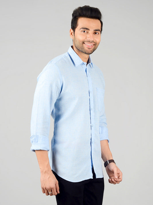 Pastel Blue Solid Slim Fit Casual Shirt | JB Sport