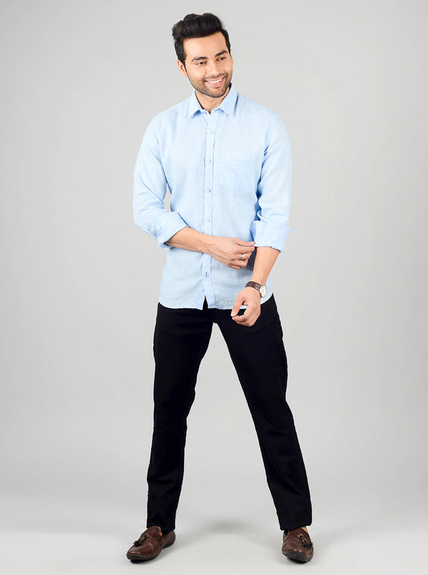 Pastel Blue Solid Slim Fit Casual Shirt | JB Sport