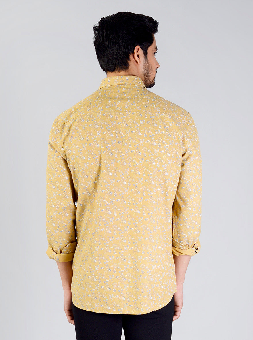 Ochre Yellow Printed Slim Fit Casual Shirt | JB Sport