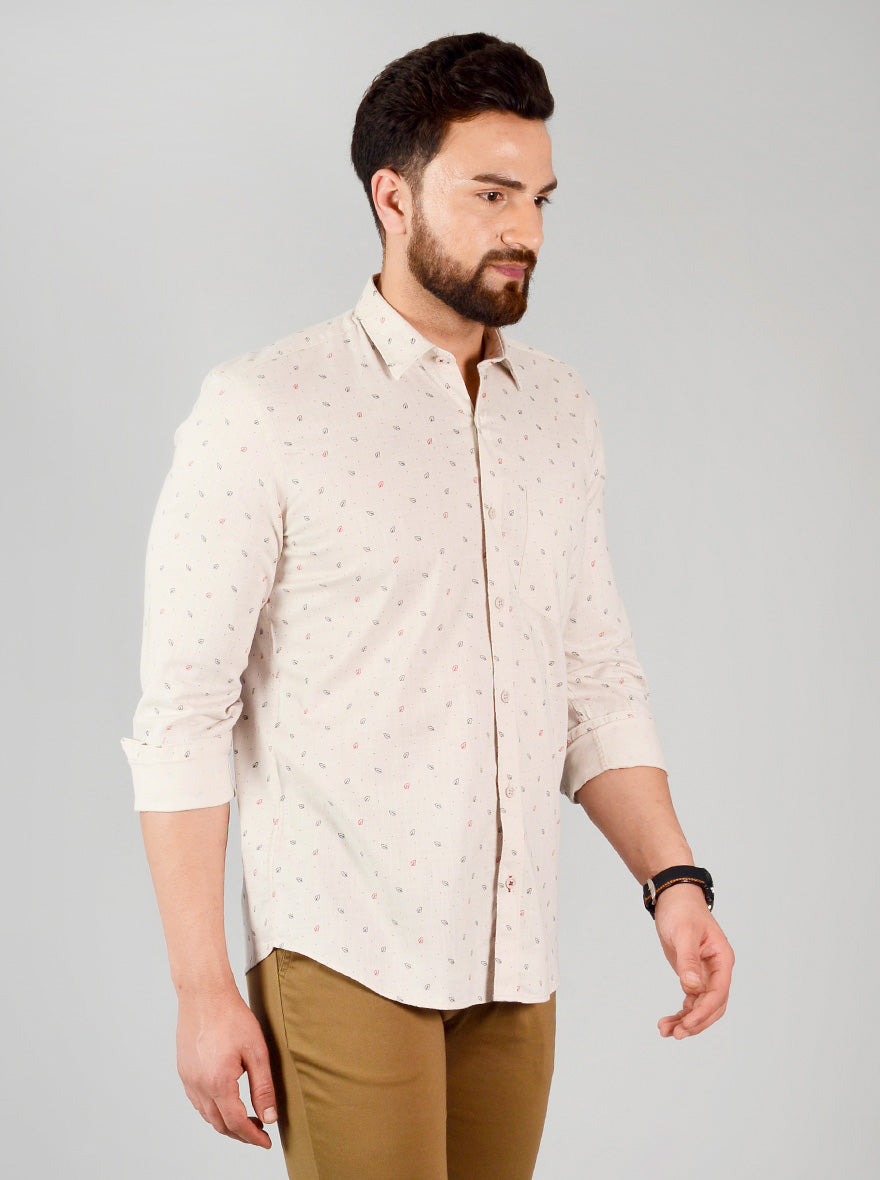 Light Beige Printed Slim Fit Casual Shirt | JB Sport