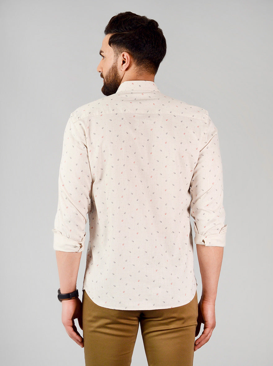 Light Beige Printed Slim Fit Casual Shirt | JB Sport