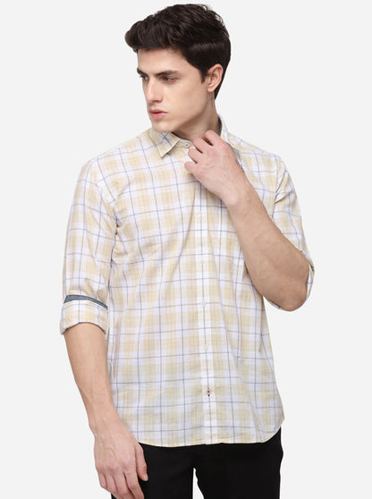 Cream & White Checked Slim Fit Casual Shirt | JB Sport