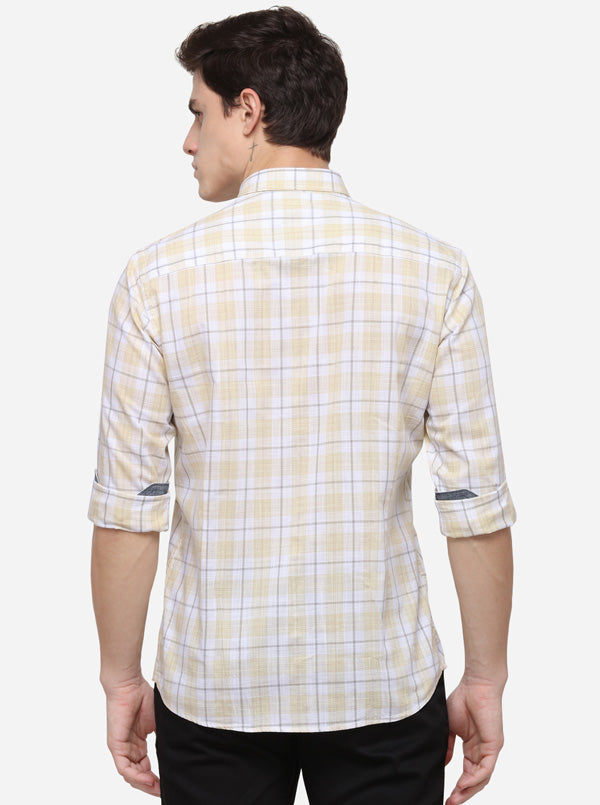 Cream & White Checked Slim Fit Casual Shirt | JB Sport