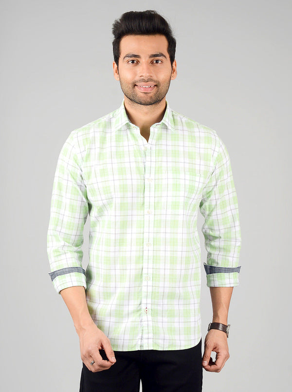 Mint & White Checked Slim Fit Casual Shirt | JB Sport