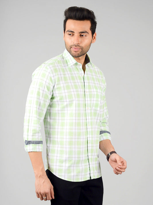 Mint & White Checked Slim Fit Casual Shirt | JB Sport