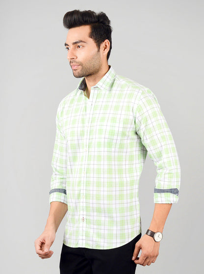Mint & White Checked Slim Fit Casual Shirt | JB Sport
