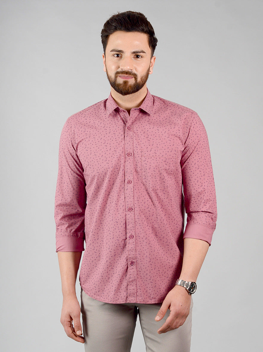 Desert Pink Printed Slim Fit Casual Shirt | Greenfibre