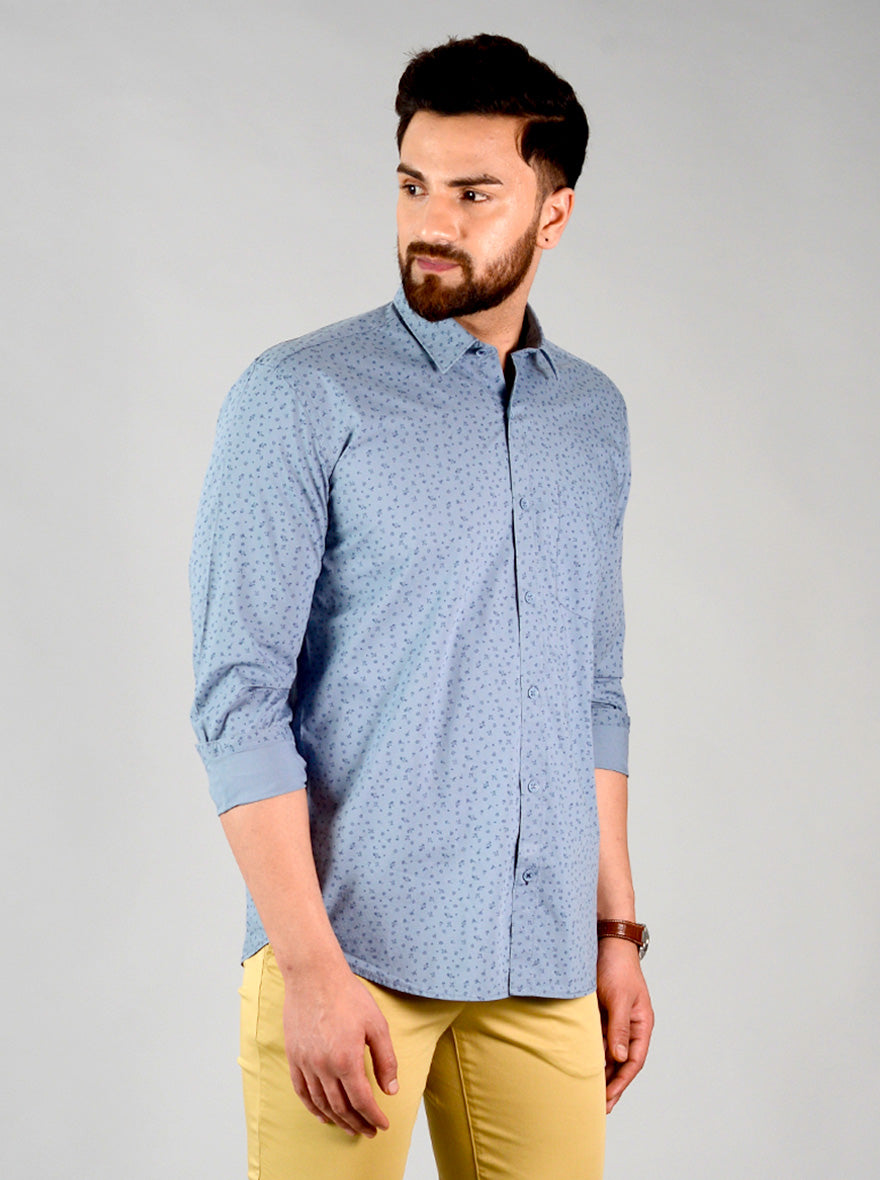 Citadel Blue Printed Slim Fit Casual Shirt | Greenfibre