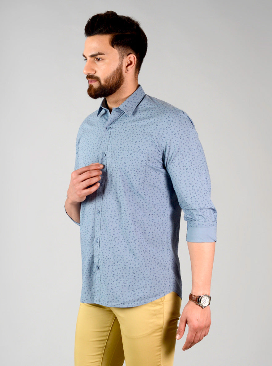 Citadel Blue Printed Slim Fit Casual Shirt | Greenfibre