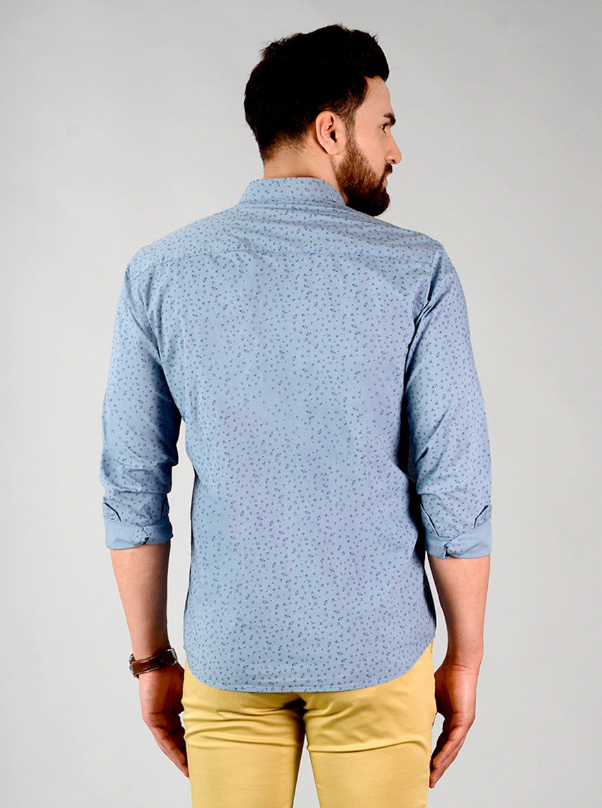 Citadel Blue Printed Slim Fit Casual Shirt | Greenfibre