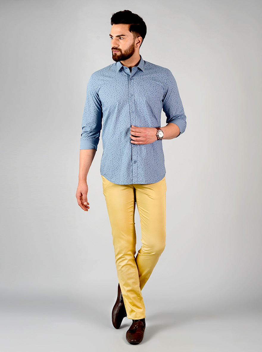 Citadel Blue Printed Slim Fit Casual Shirt | Greenfibre