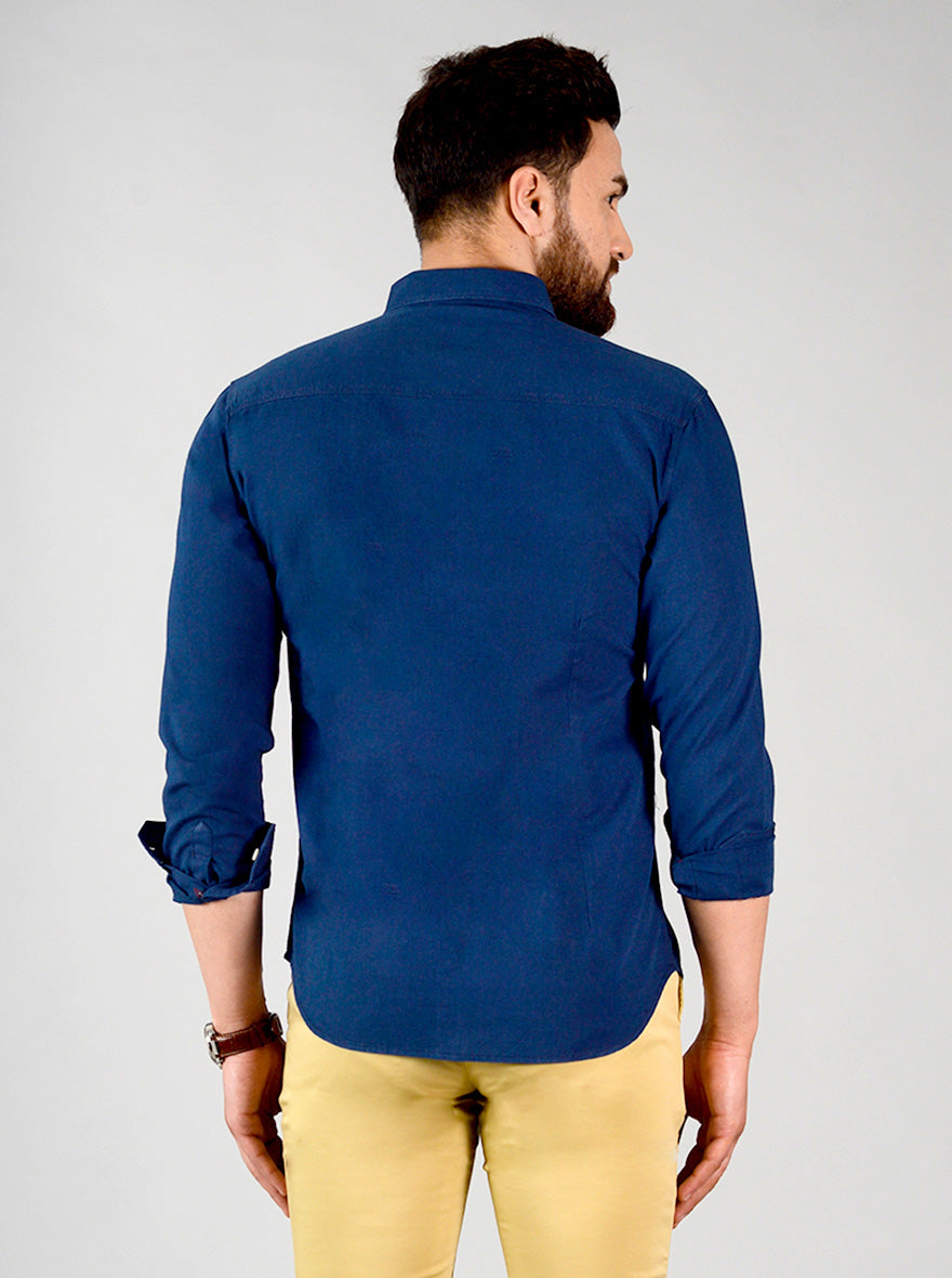 Estate Blue Solid Slim Fit Casual Shirt | Greenfibre