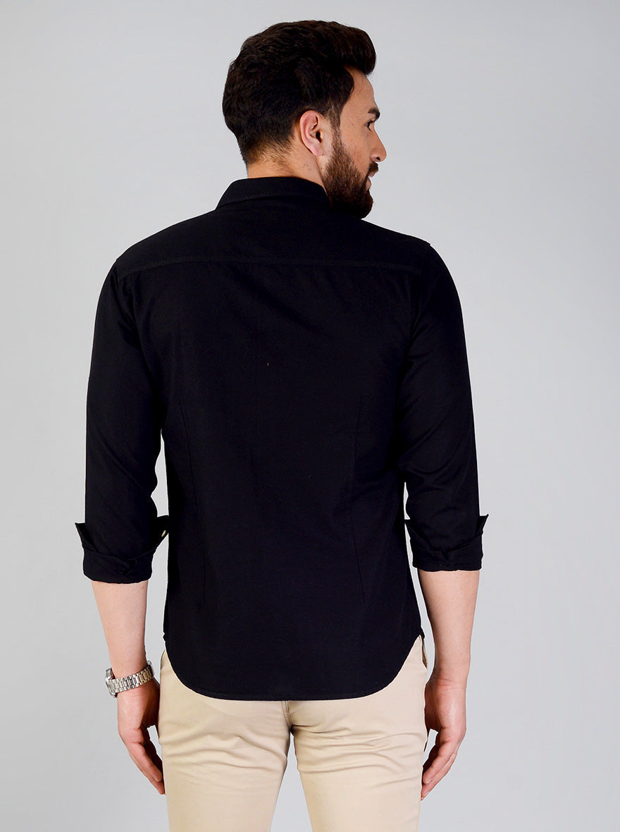 Jet Black Solid Slim Fit Casual Shirt | Greenfibre