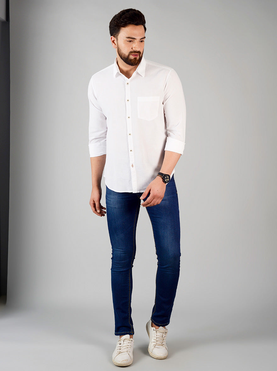 Bright White Solid Slim Fit Casual Shirt | Greenfibre