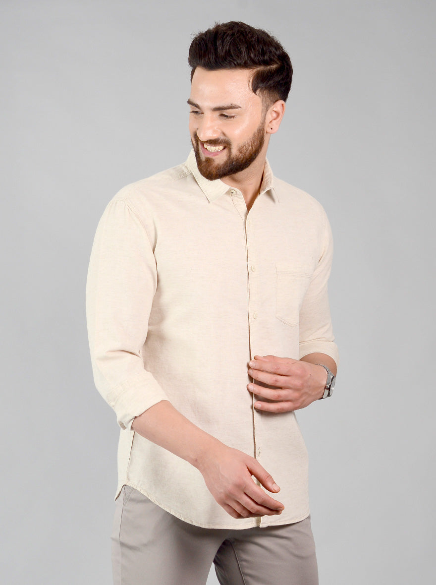 Beige Solid Slim Fit Casual Shirt | Greenfibre