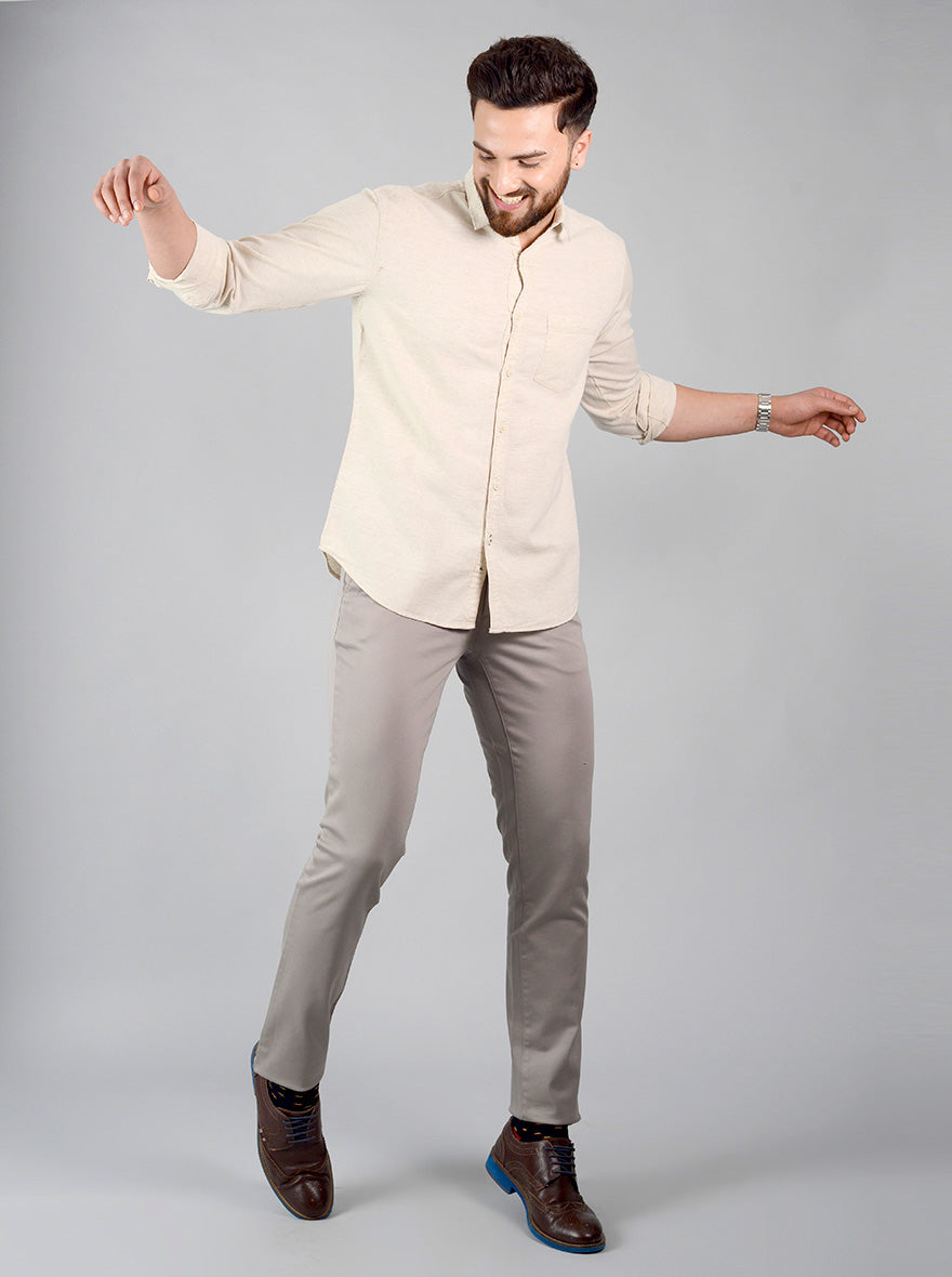 Beige Solid Slim Fit Casual Shirt | Greenfibre